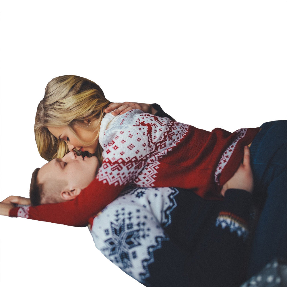 Couple Ugly Christmas Sweaters Loose Long Sleeve Printed Turtleneck Tops