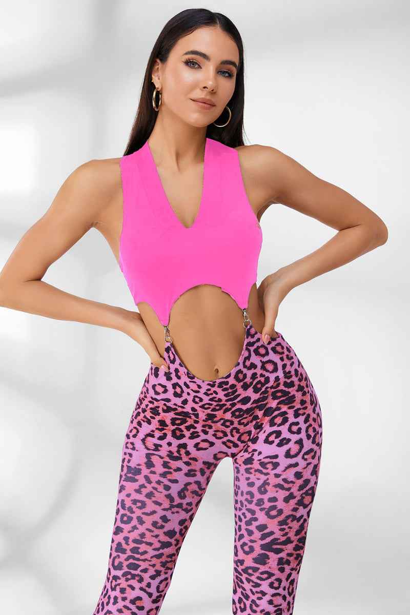 High Waist Hip Leopard Print Elastic Running Sports Vest
