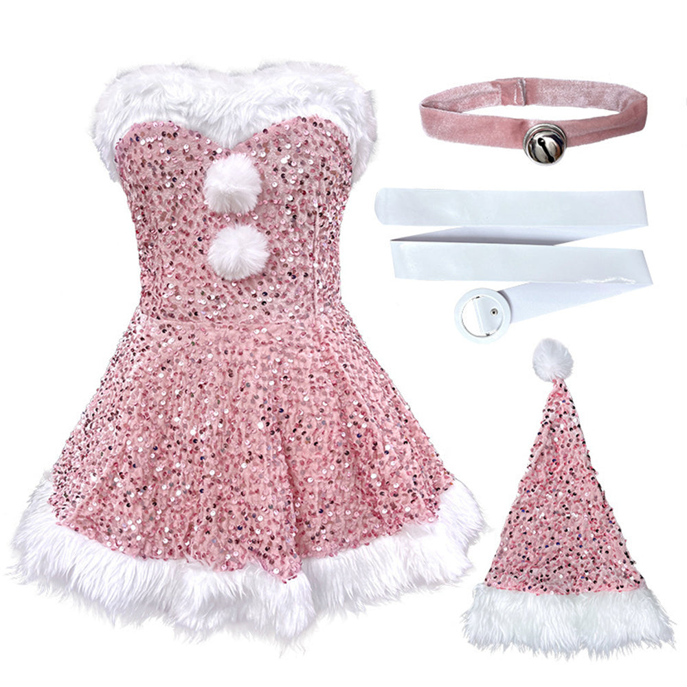 Women Christmas Dress Costume Sequin Santa Cosplay Outfits