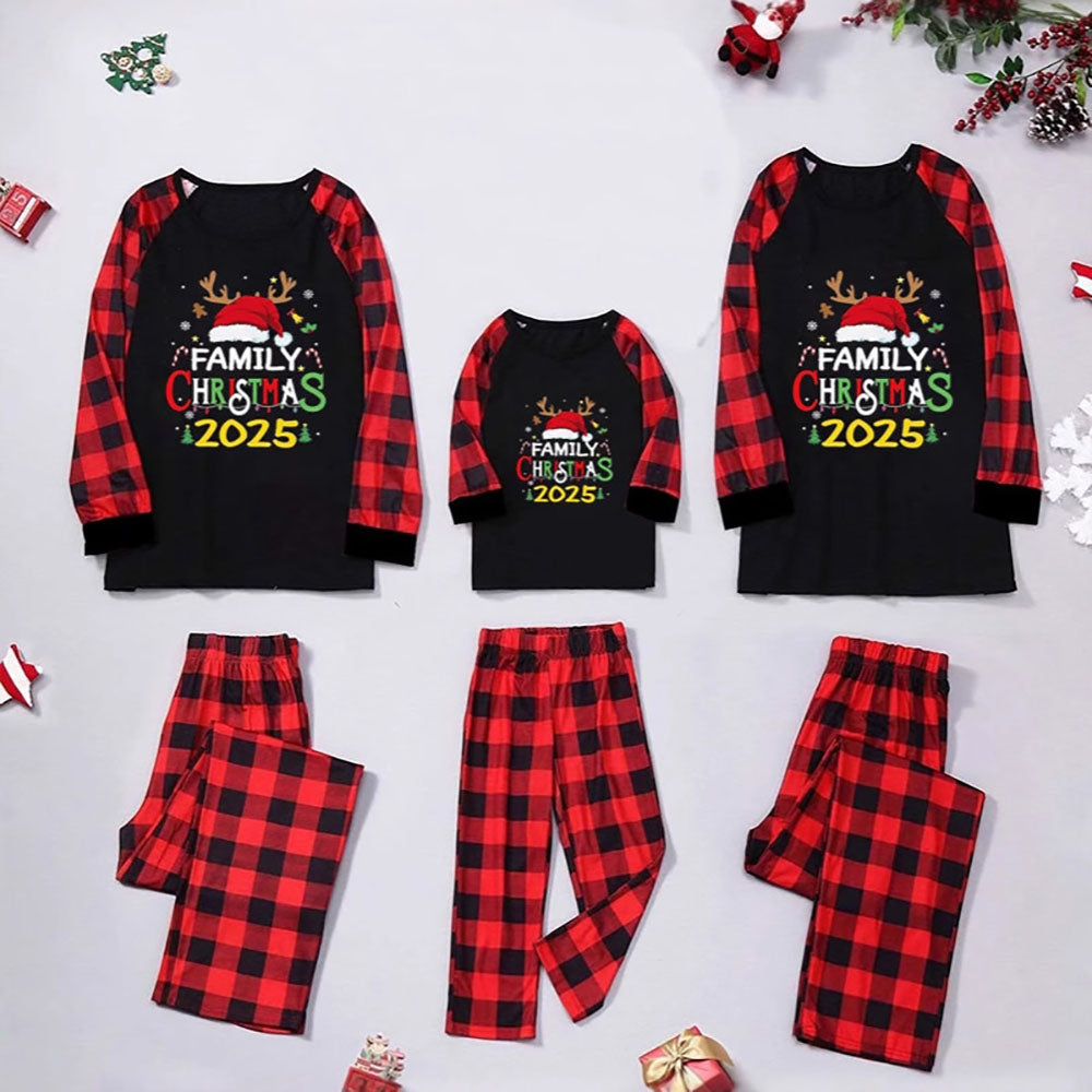 Family Matching Pajamas Christmas Hat Letter Red Black Checkered print Sets - Ciclove