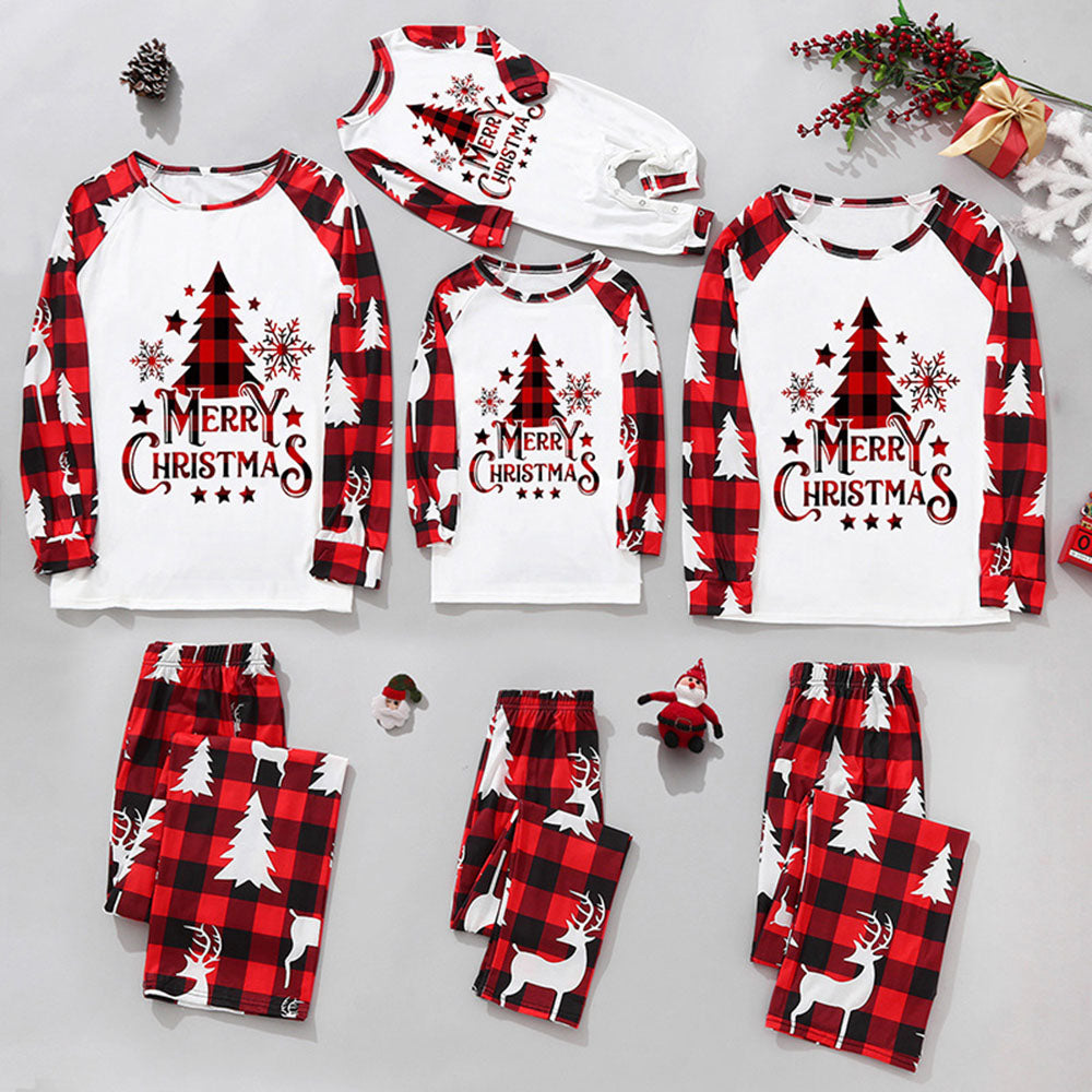 Family Matching Pajamas Christmas Tree Blue Black plaid print Sets - Ciclove