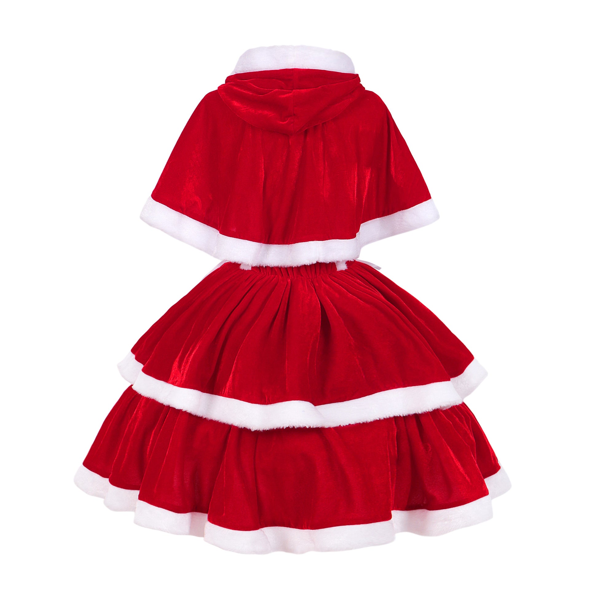 Womens Christmas Lace Up Party Stage Performance Dresses Santa Claus Outfits with Cape - Ciclove