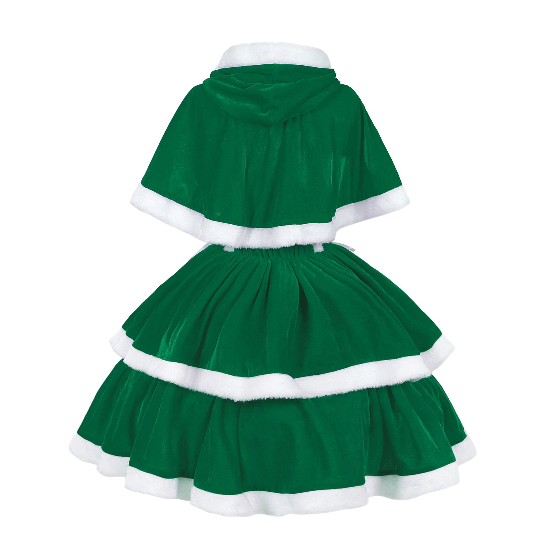 Womens Christmas Lace Up Party Stage Performance Dresses Santa Claus Outfits with Cape - Ciclove