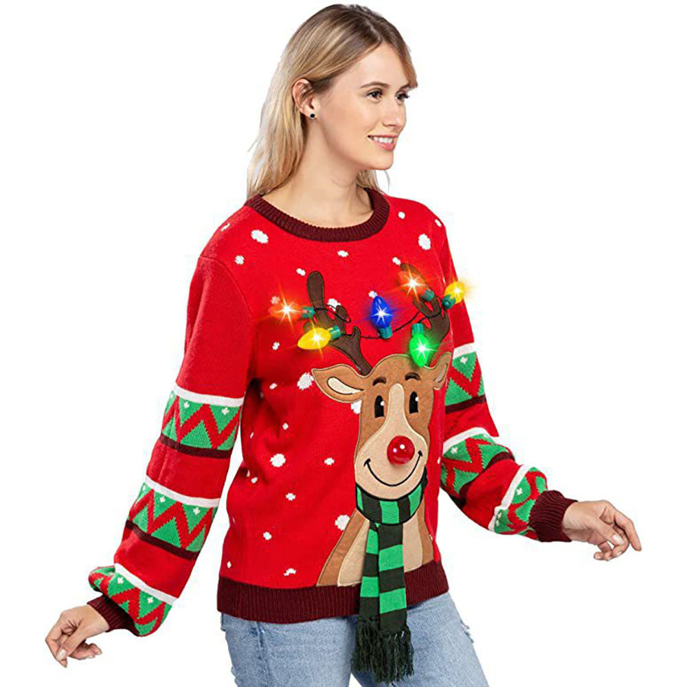 ugly women christmas Claus Sweater Funny Elk With LED lights - Ciclove