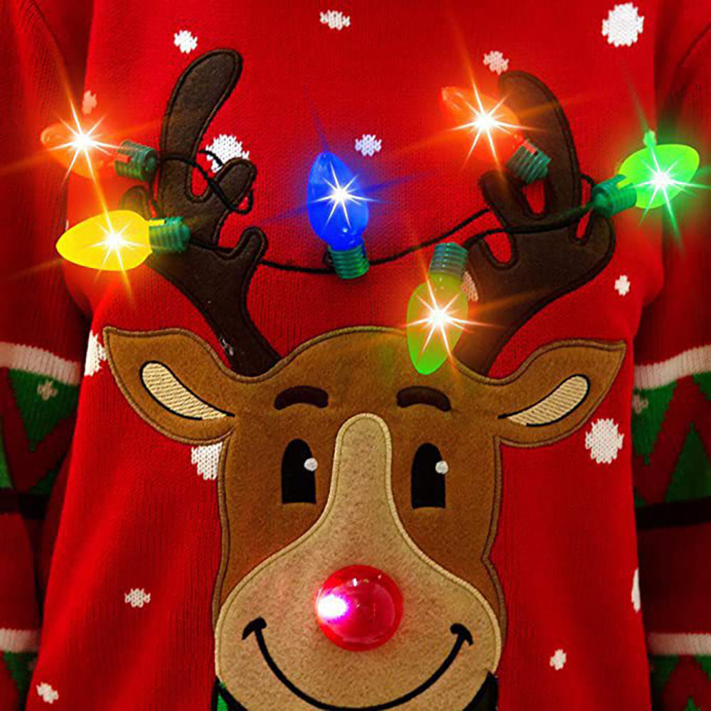 ugly women christmas Claus Sweater Funny Elk With LED lights - Ciclove