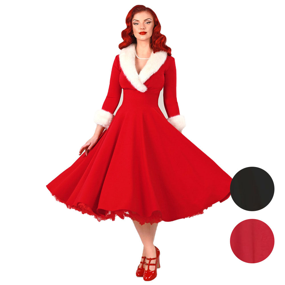Red & White 1950s Christmas costumes Lapel Dress - Ciclove