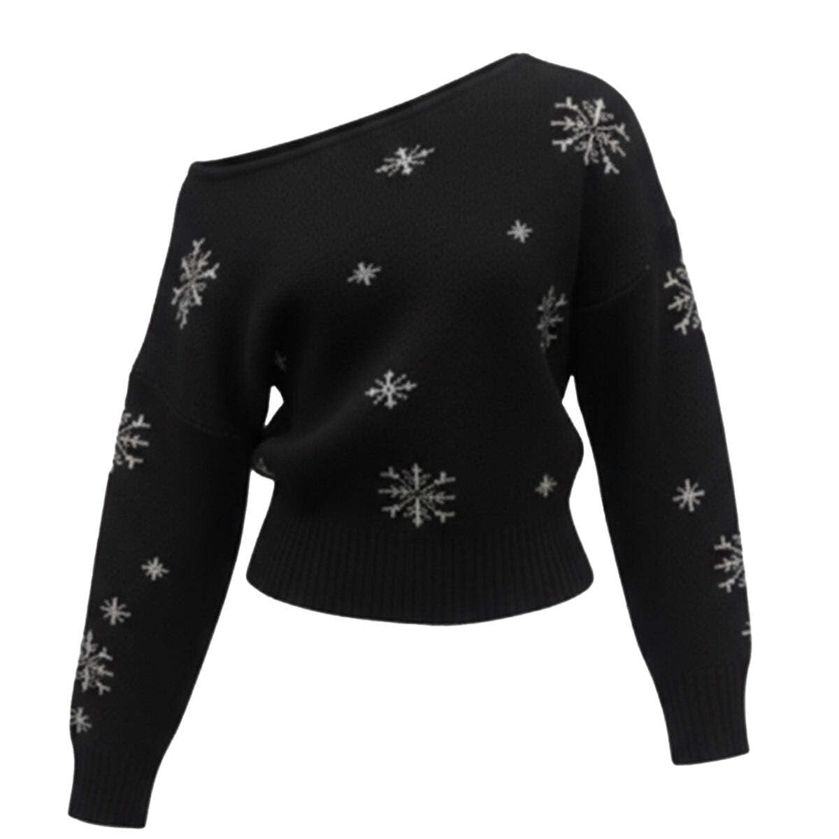 Ugly Christmas Sweaters Snowflake Asymmetrical Shoulder Pullover - Ciclove