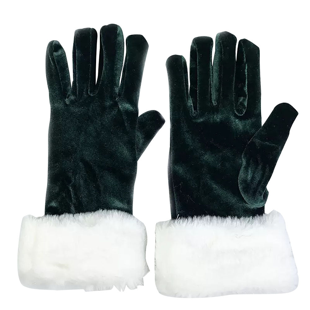 Christmas Red Green Velvet With White Fur Cuffs Gloves - Ciclove