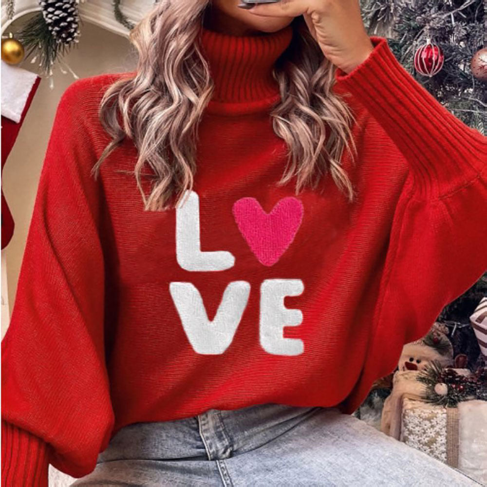 Red Ugly Christmas Sweaters Merry Print Turtleneck Sweater - Ciclove