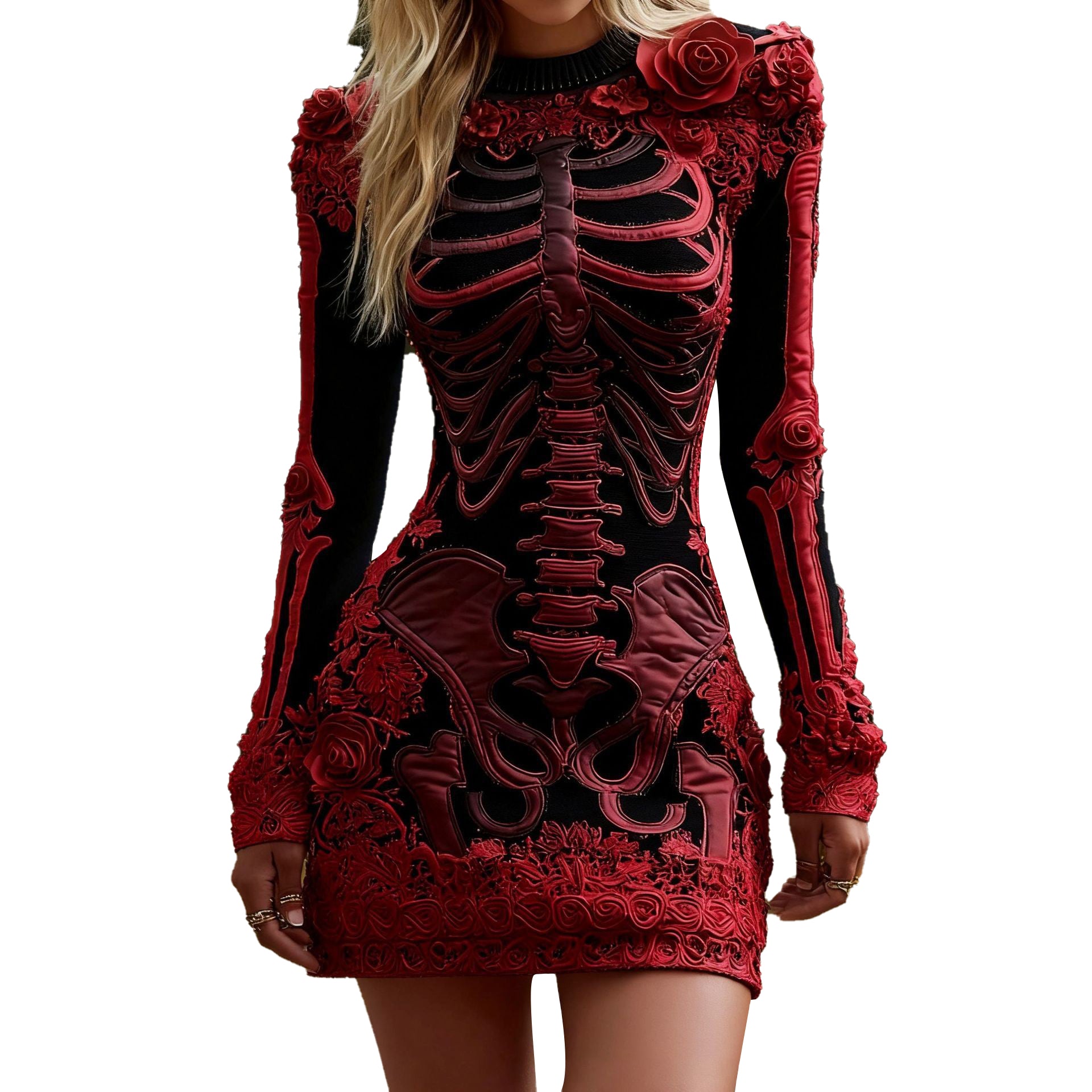 Women's Christmas Tangled Skeleton Floral Cozy Dress - Ciclove