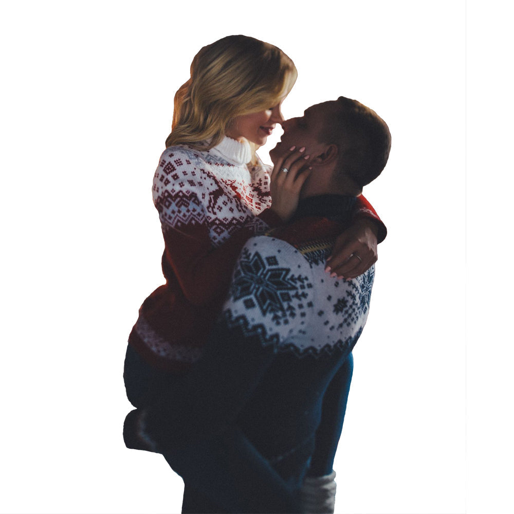 Couple Ugly Christmas Sweaters Loose Long Sleeve Printed Turtleneck Tops