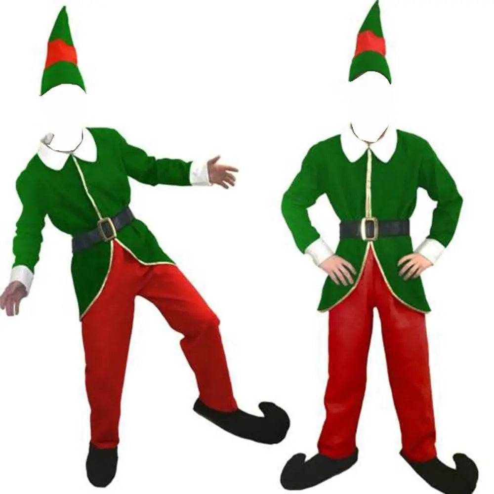 Christmas Elf Costumes for Mens Full Set Halloween Cosplay Holiday Party Green Suit - ciclove
