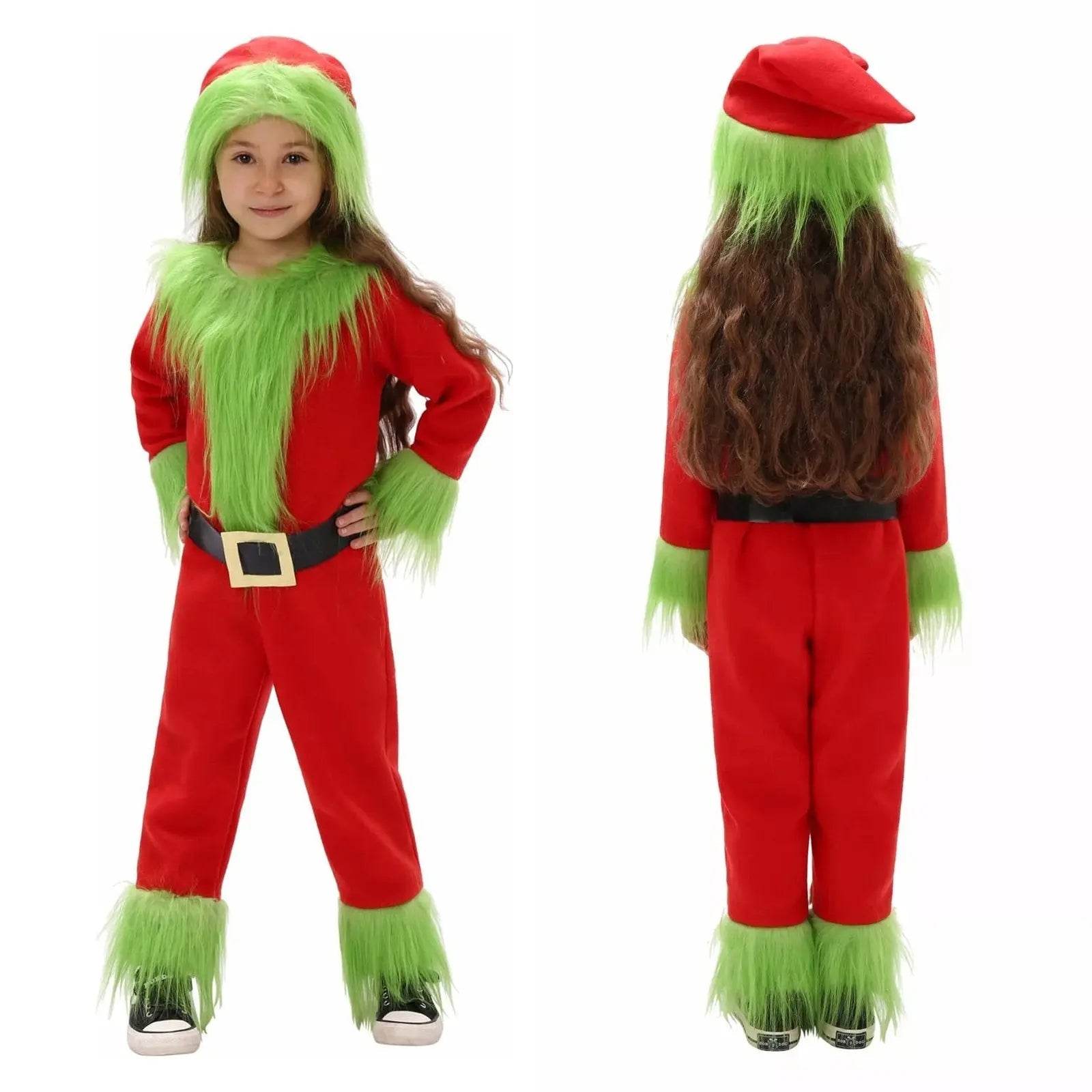 Kids The Grinch Christmas Costume Cosplay Jumpsuit Hat Belt Suit - ciclove