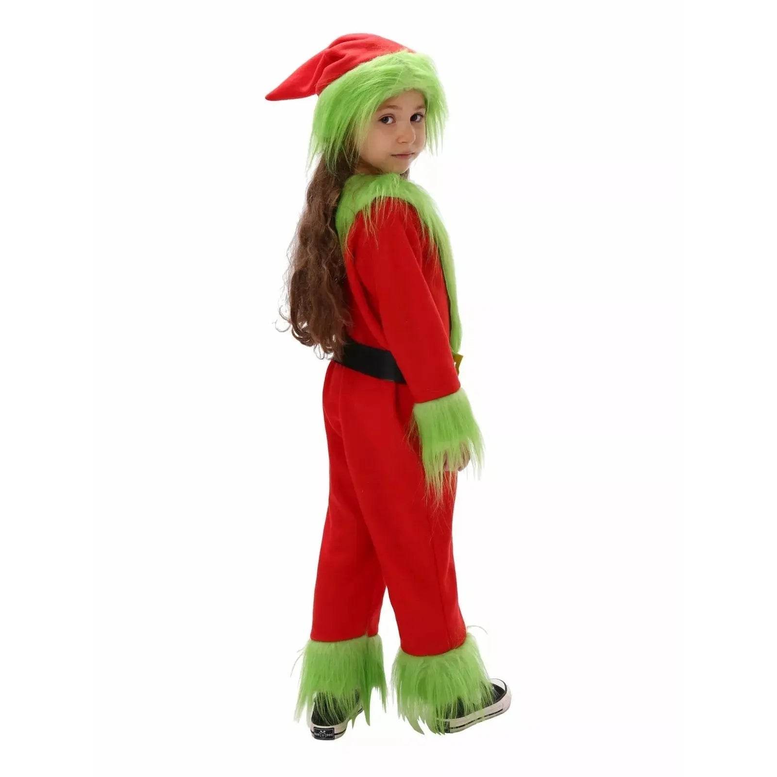Kids The Grinch Christmas Costume Cosplay Jumpsuit Hat Belt Suit - ciclove