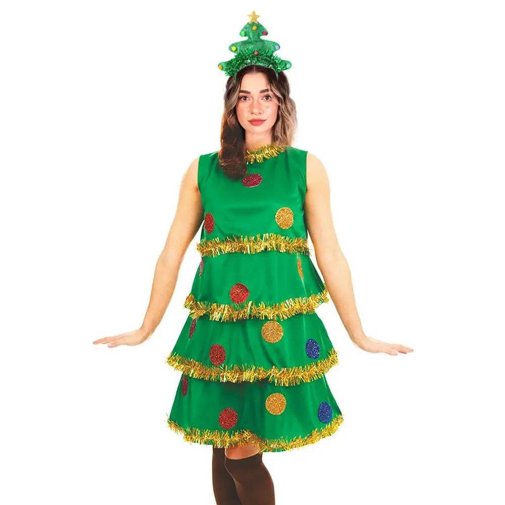 Women Christmas Tree Costume Green Elf Skirt Set - ciclove
