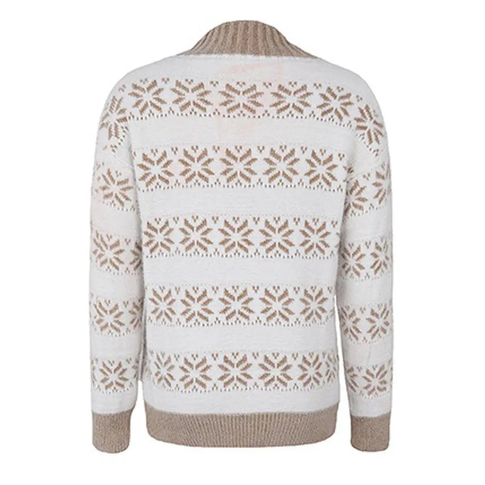 Women Ugly Christmas Sweaters Snowflakes Long Sleeve Half Turtleneck Knit Pullover Tops|?PAJAMASBUY