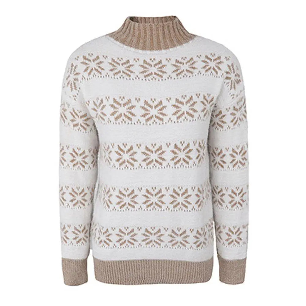 Women Ugly Christmas Sweaters Snowflakes Long Sleeve Half Turtleneck Knit Pullover Tops|?PAJAMASBUY