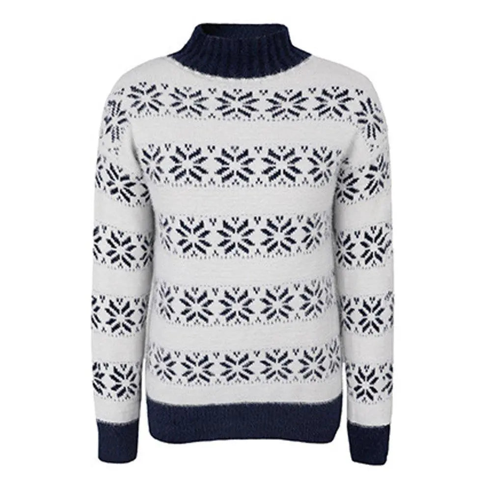 Women Ugly Christmas Sweaters Snowflakes Long Sleeve Half Turtleneck Knit Pullover Tops|?PAJAMASBUY