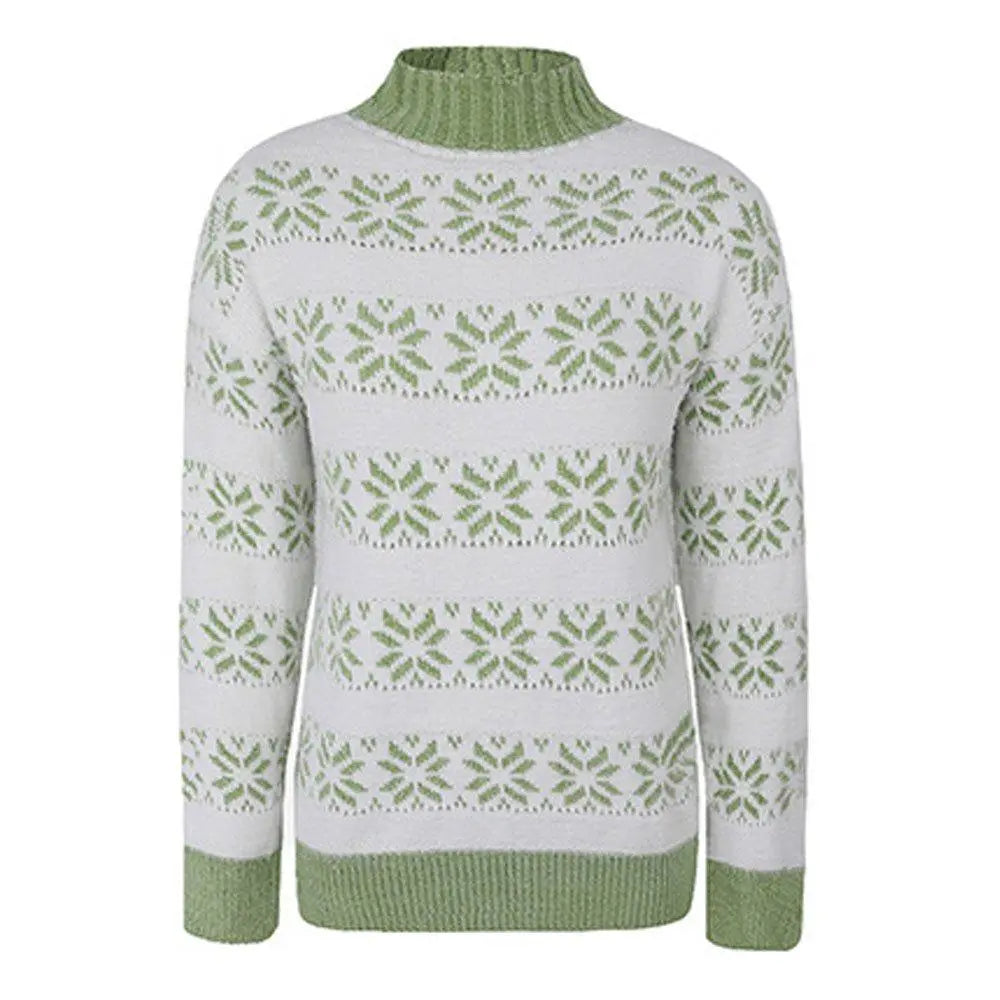Women Ugly Christmas Sweaters Snowflakes Long Sleeve Half Turtleneck Knit Pullover Tops|?PAJAMASBUY