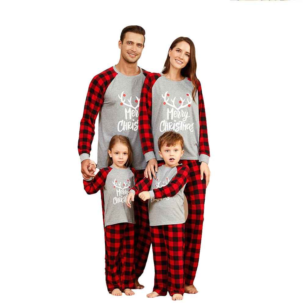 Christmas Family matching Deer print plaid Pajamas two Pieces Set Santa Patterned 2022