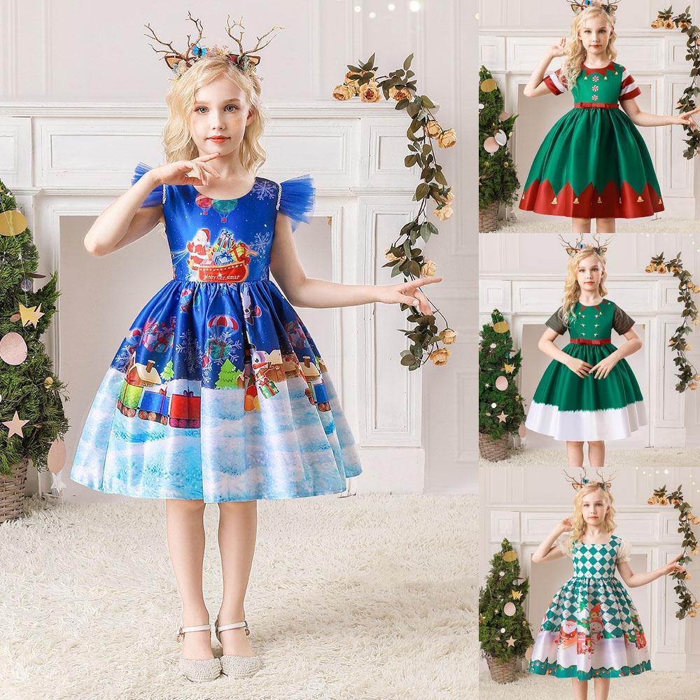 BuyChristmas Dresses for Girls Performance Costumes Snowman Santa Printed Skirts Now Cheaper With 3 - 5 Days Ship - PajamasBuy