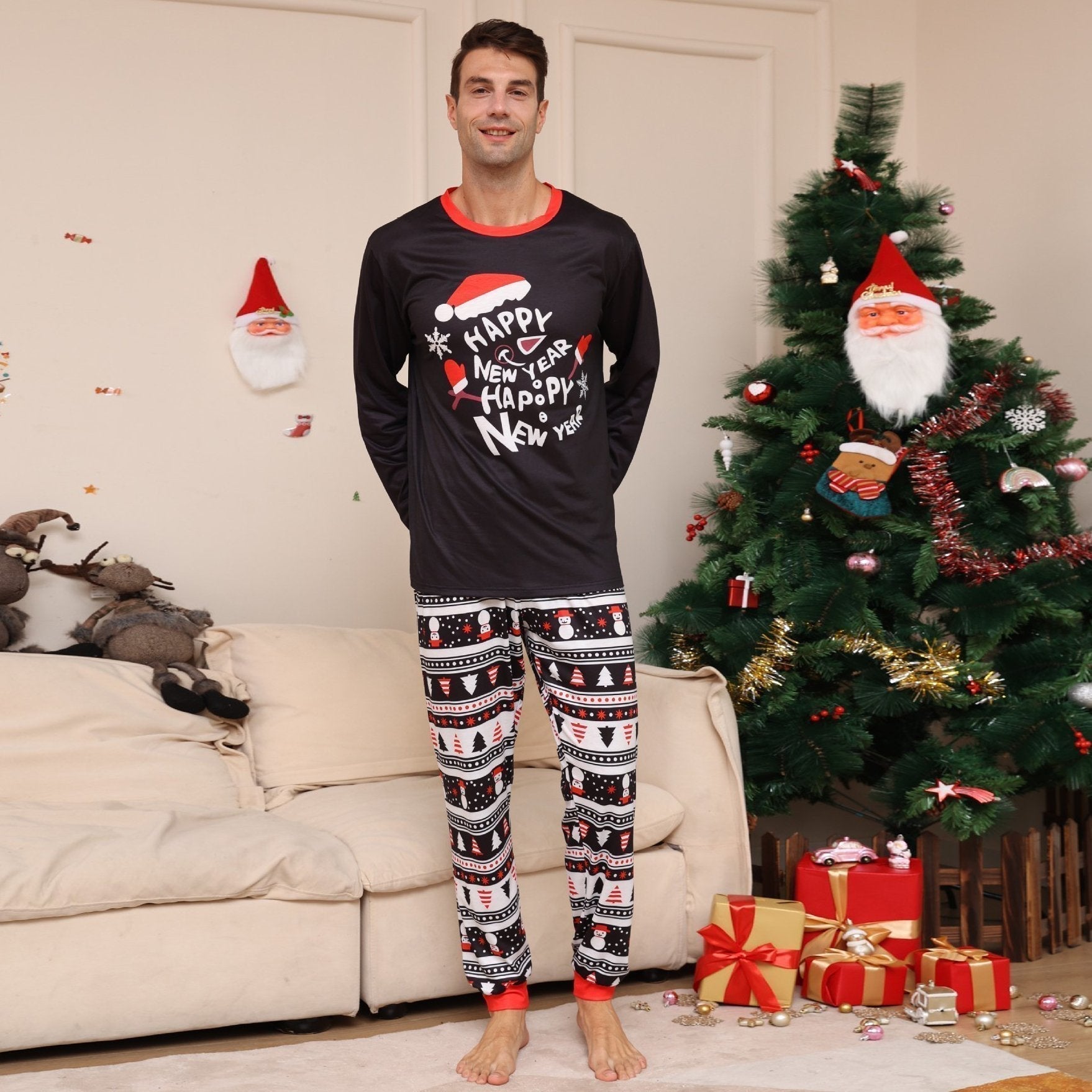 BuyChristmas Hat Letter Crew Neck Print Family Couples Matching Pajamas Party Sets Now Cheaper With 3 - 5 Days Ship - PajamasBuy