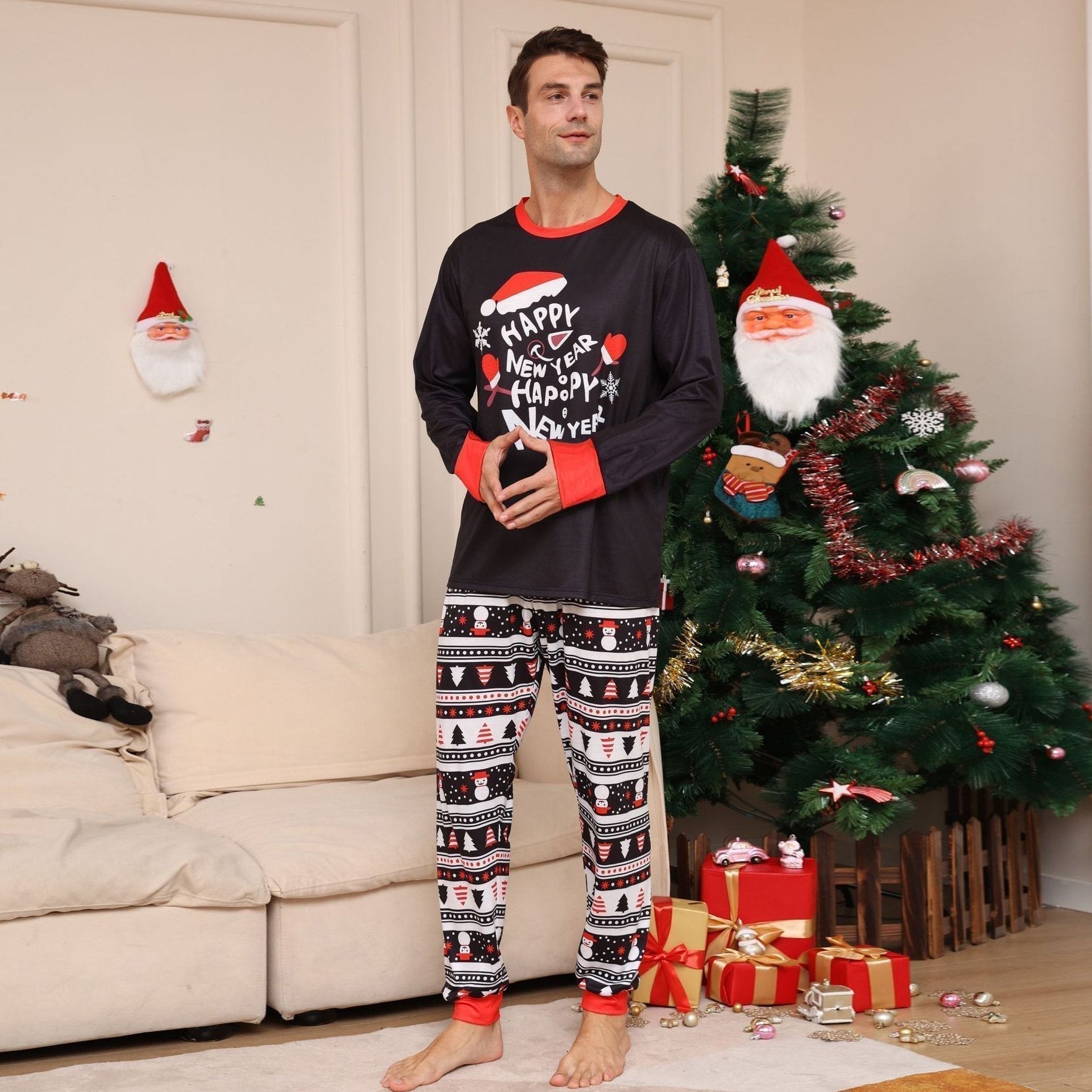 BuyChristmas Hat Letter Crew Neck Print Family Couples Matching Pajamas Party Sets Now Cheaper With 3 - 5 Days Ship - PajamasBuy