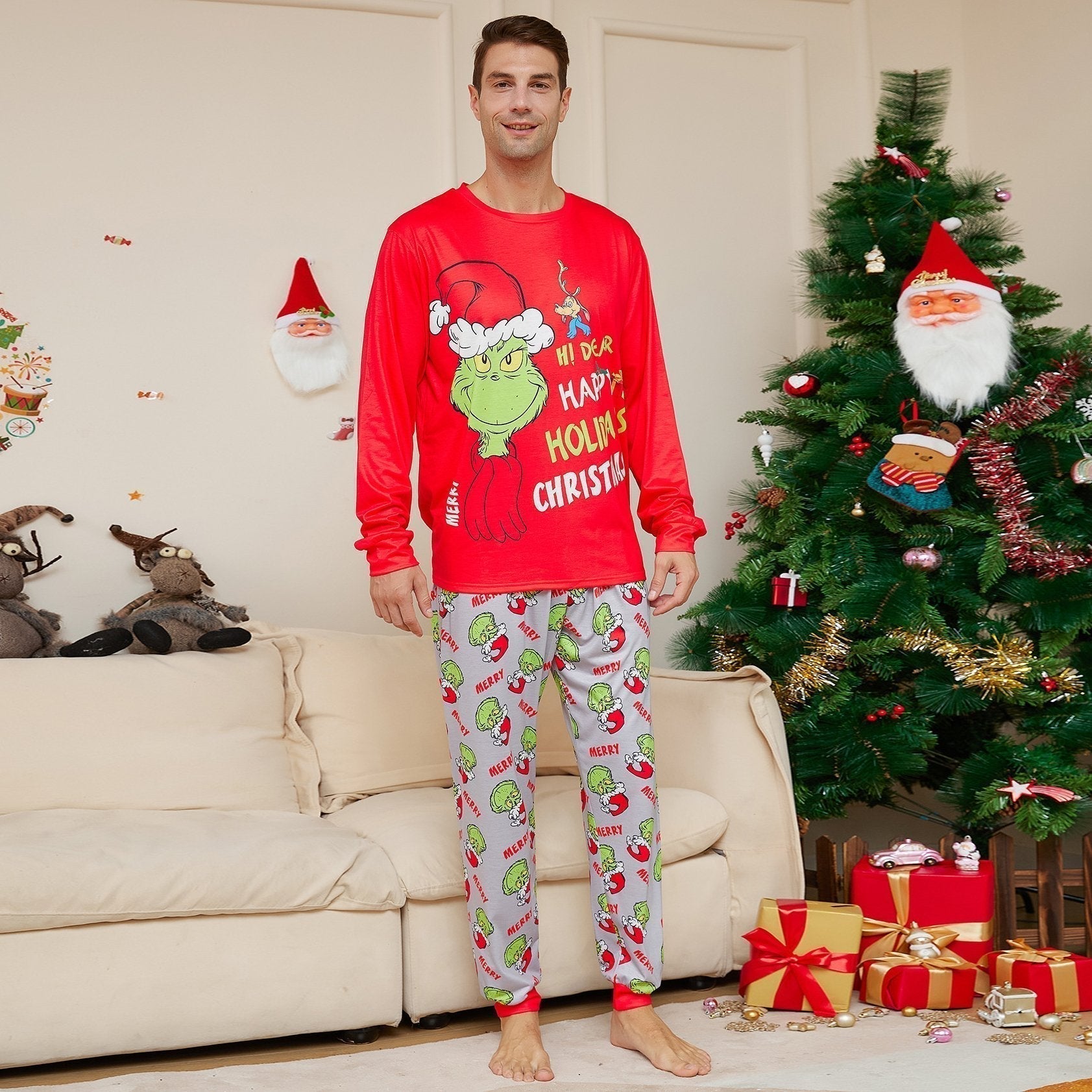 BuyGreen Monster Letter Print Christmas Family Couples Matching Pajamas Party Sets Now Cheaper With 3 - 5 Days Ship - PajamasBuy