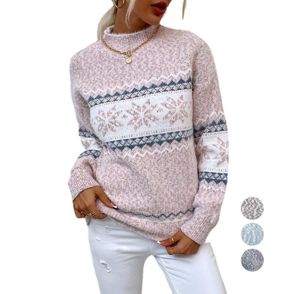 Women Ugly Christmas Sweaters Long Sleeves Knit Turtleneck Print Loose Pullover Tops