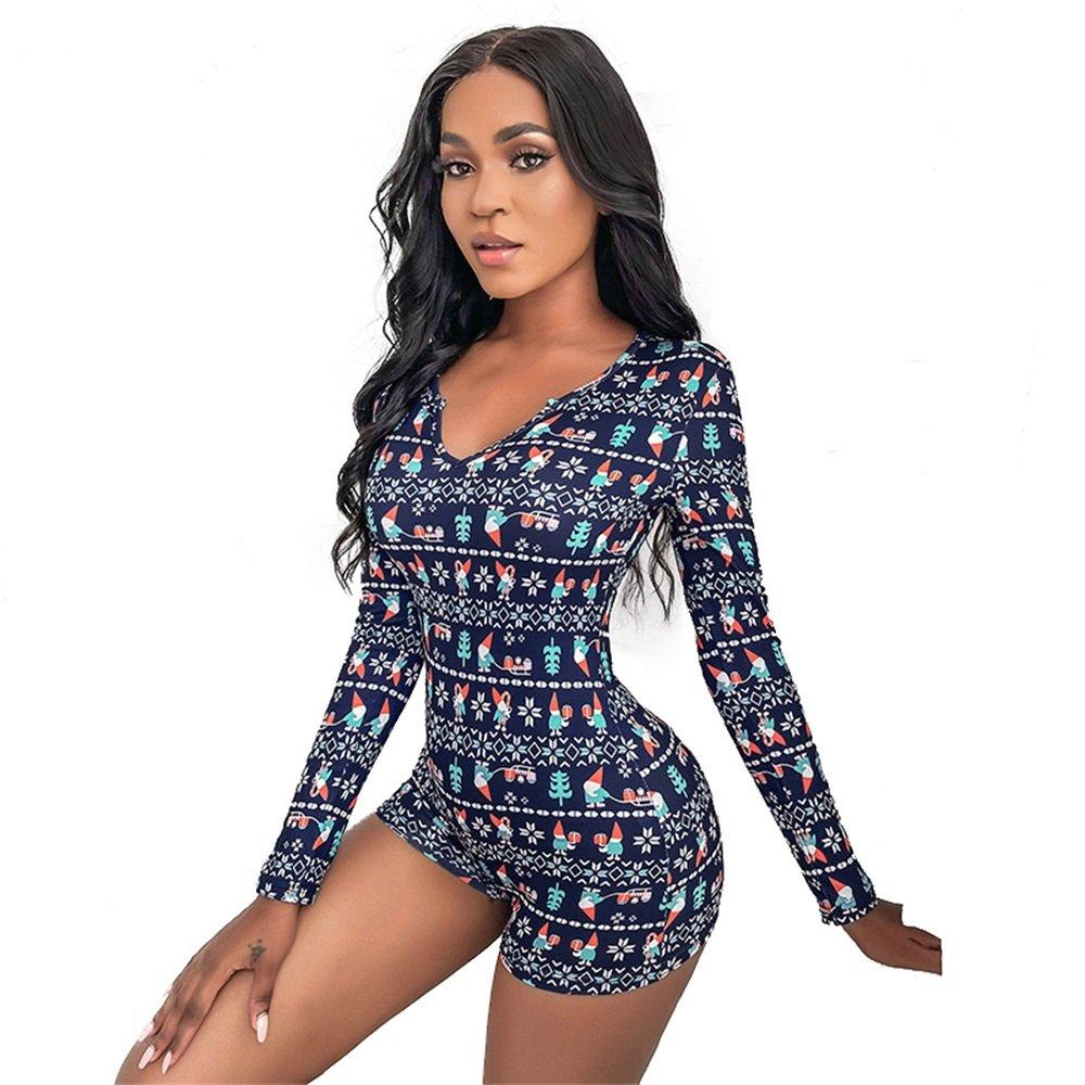 Christmas print jumpsuit long sleeve V-neck jumpsuit women