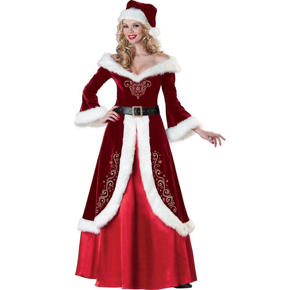 Santa Claus Cosplay Costume Christmas Festive Sexy Red Tube Top Strapless Embroidered Long Skirt Suit