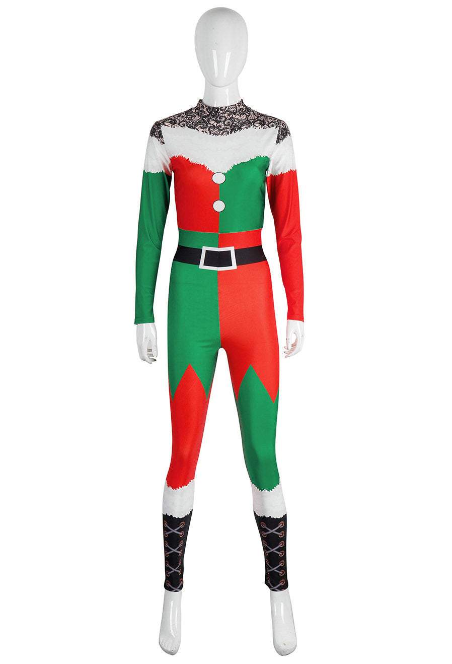 Women Christmas Santa Costume Party Digital Printed Bodysuit Jumpsuit