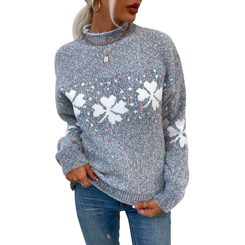 Women Ugly Christmas Sweaters Half Turtleneck Snowflake Top