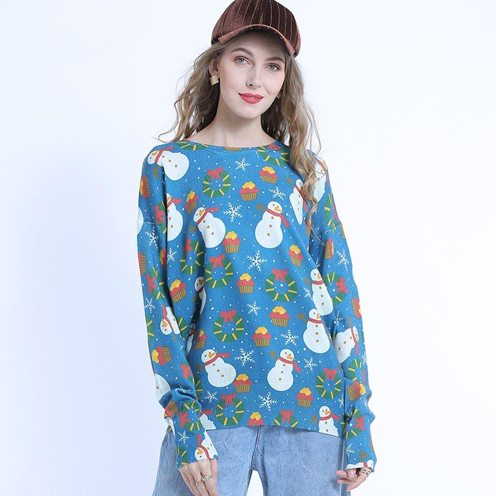 Women Ugly Christmas Sweaters Snowman Print Long Sleeve Pullover Loose Sweater