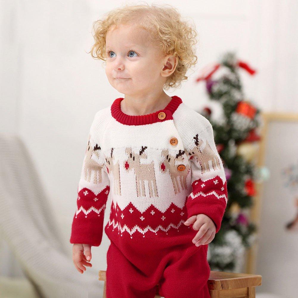 Christmas Outfit Cartoon Christmas Elk Toddler Baby Sweater Jumpsuit