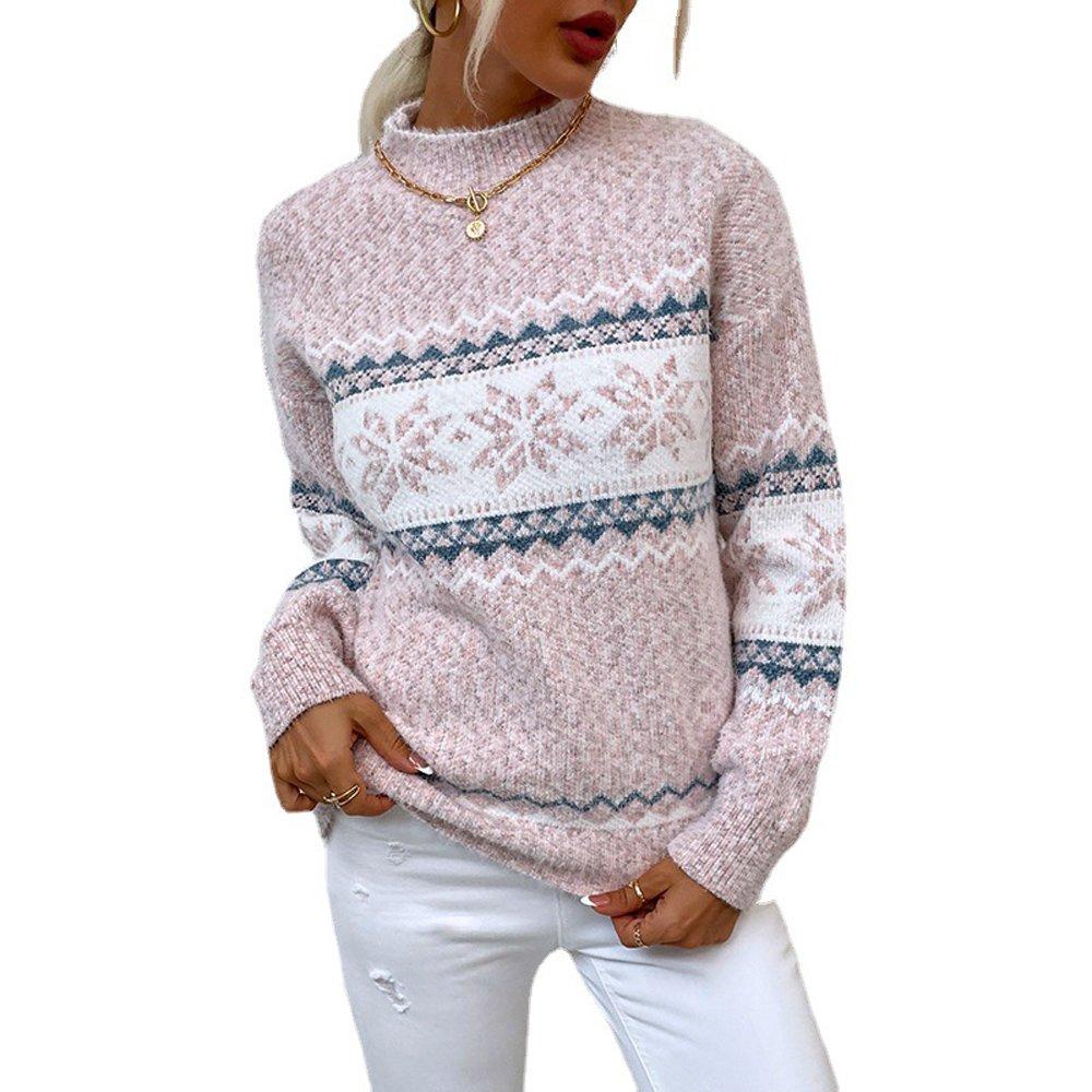 Women Ugly Christmas Sweaters Long Sleeves Knit Turtleneck Print Loose Pullover Tops