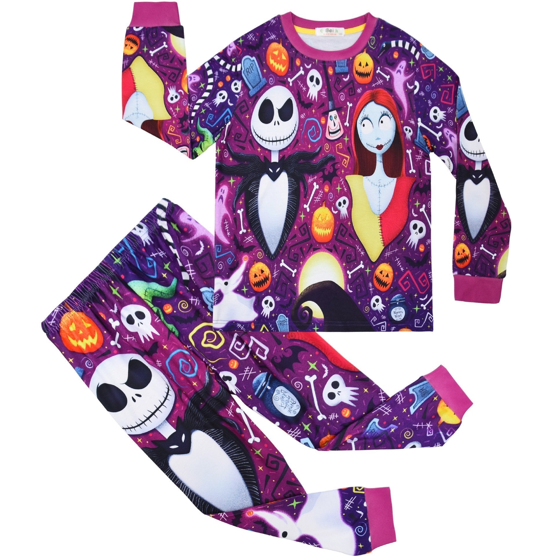 2022 Christmas Pajamas Jack Sally Printed Long Sleeve Set Big Kids