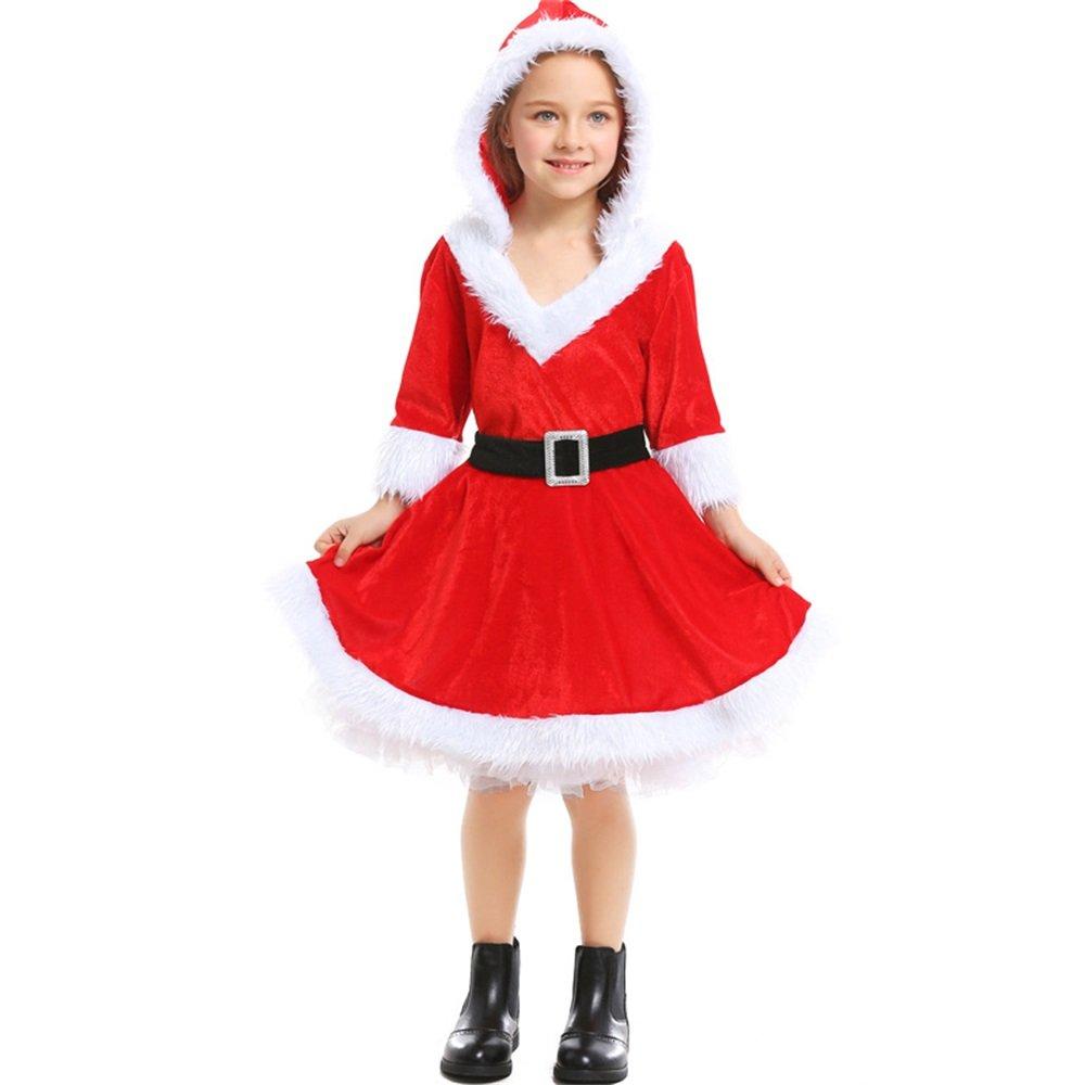 Christmas Costume Cos Red Santa Fluffy Dress Girl