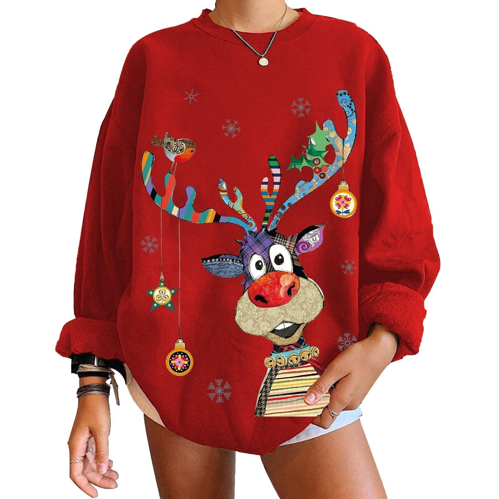 Women Ugly Christmas Sweaters Christmas Hoodie Deer Print Top