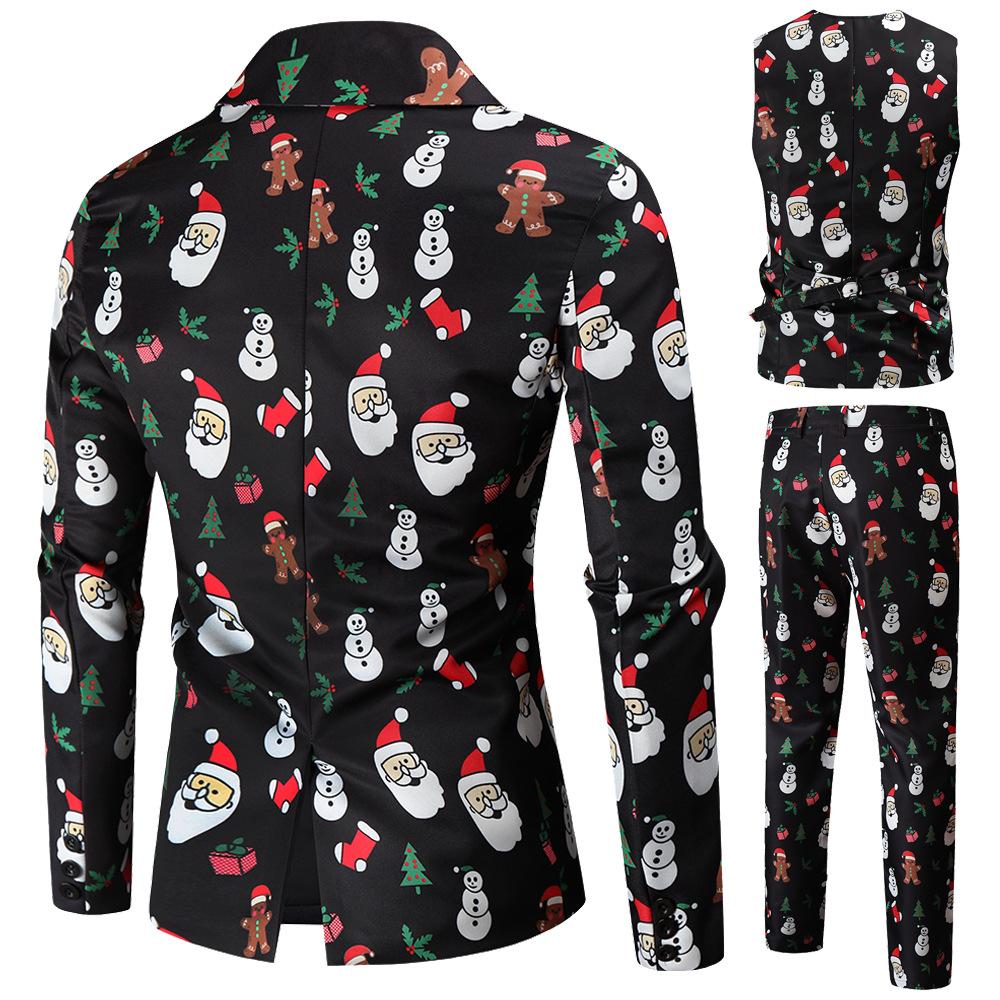 Christmas red men's Blazer suits Santa 3D print trousers with vest