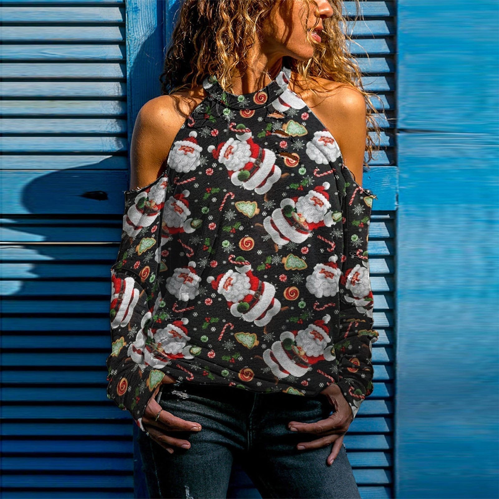 Christmas Top Dress Women Sexy Off Shoulder Long Sleeve Top