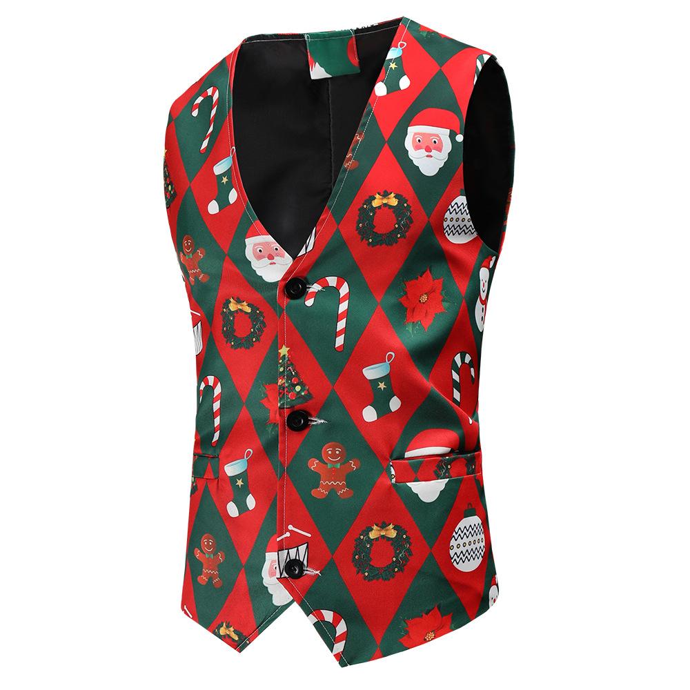 Christmas red men's Blazer suits Santa 3D print trousers with vest