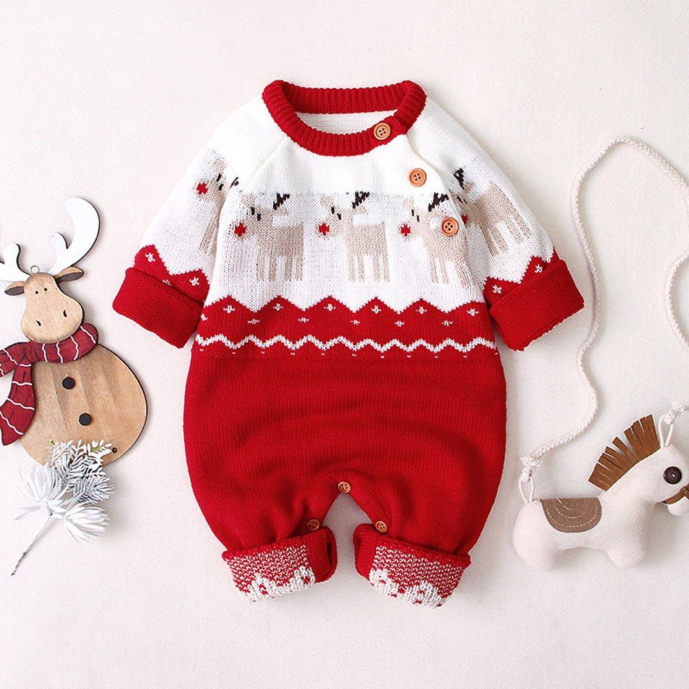 Christmas Outfit Cartoon Christmas Elk Toddler Baby Sweater Jumpsuit