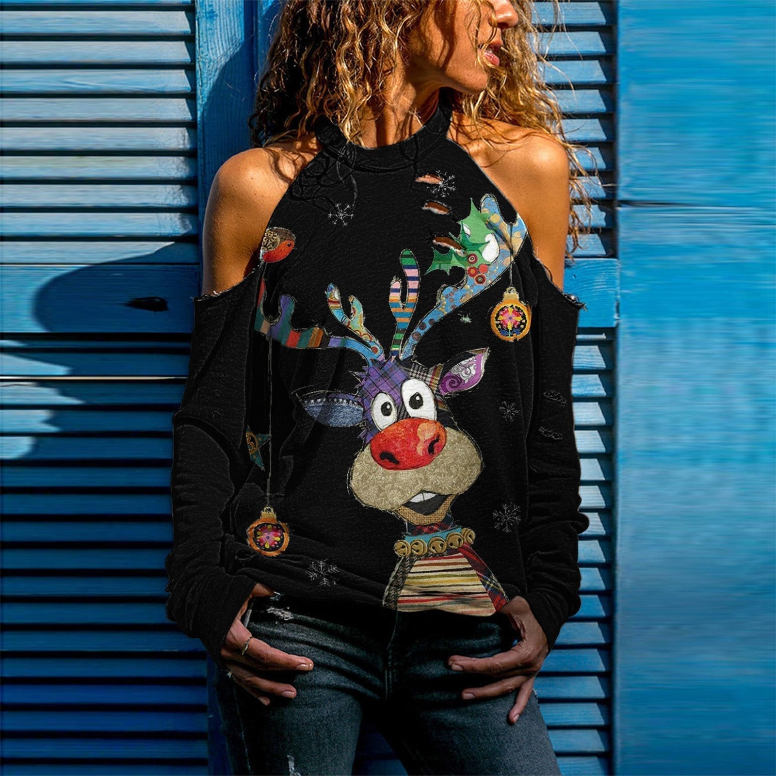 Christmas Top Dress Women Sexy Off Shoulder Long Sleeve Top