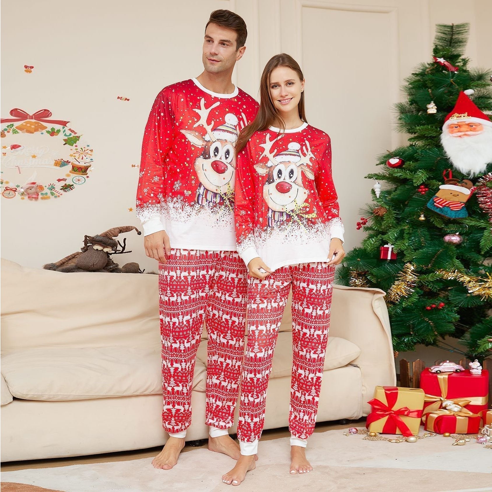 Christmas Reindeer Print Family Couples Matching Pajamas Party Sets - ciclove