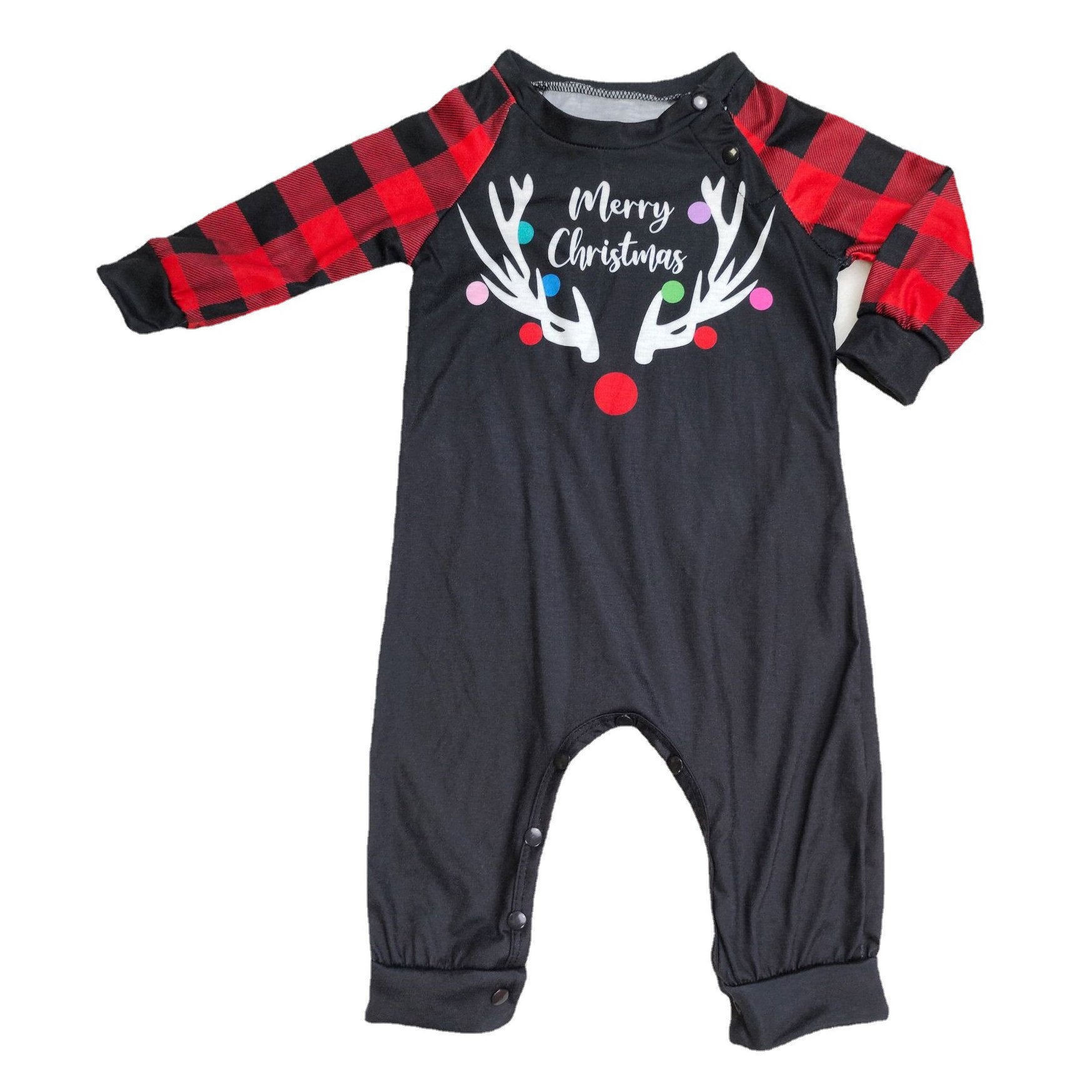 Christmas Deer Antler Print Plaid Family Couples Matching Pajamas Party Set - ciclove