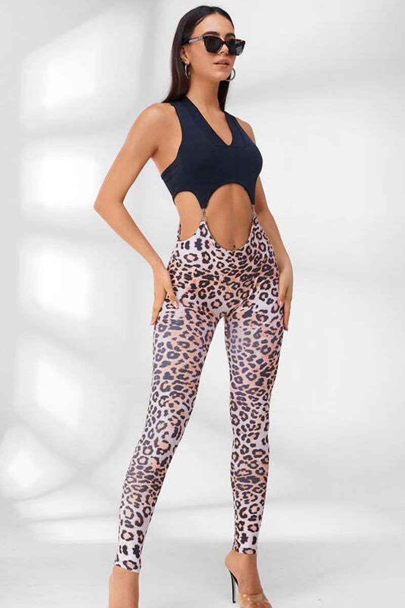 High Waist Hip Leopard Print Elastic Running Sports Vest