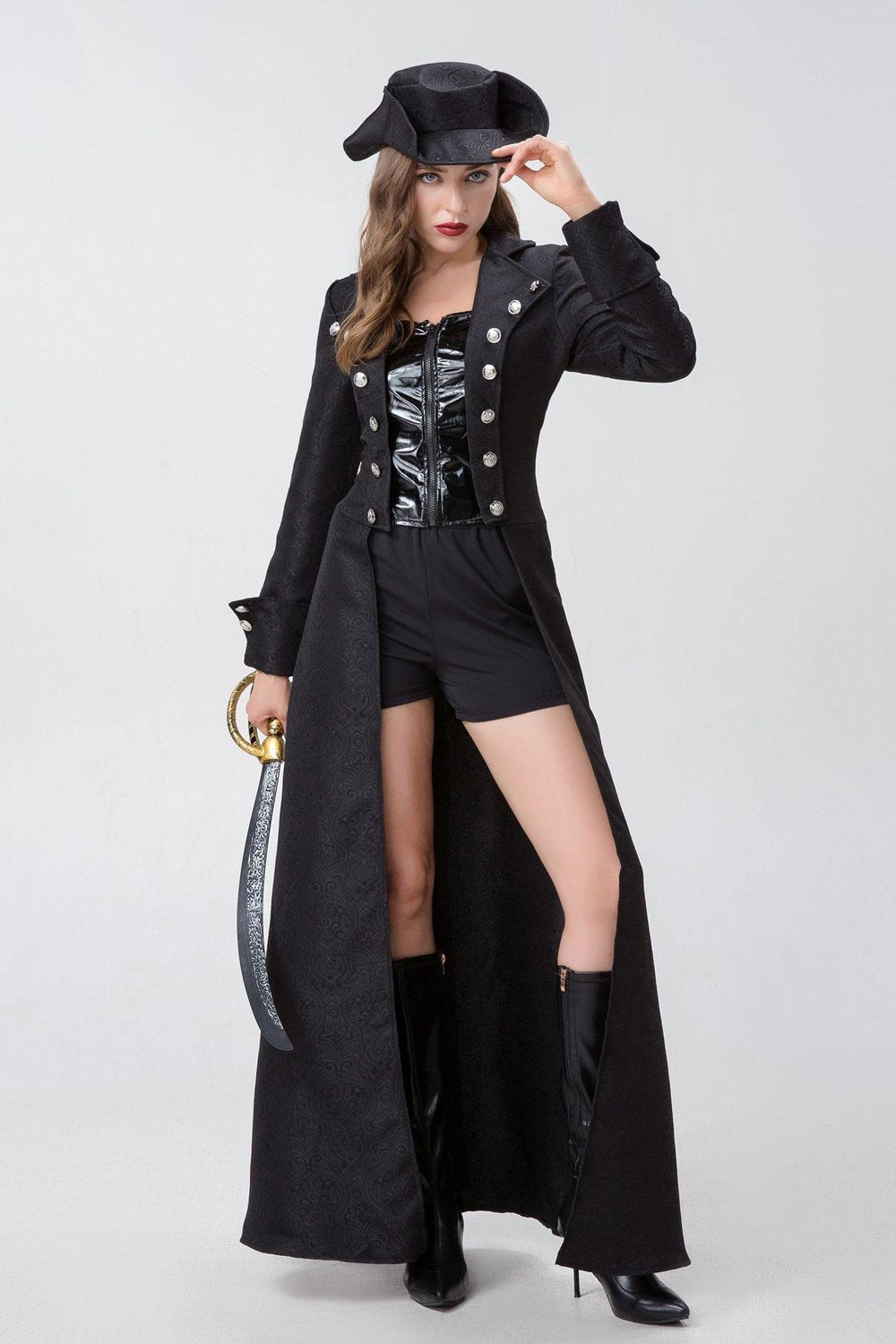 Retro Captivating Women Pirate Costume Medieval Steampunk Zip-Up Coat