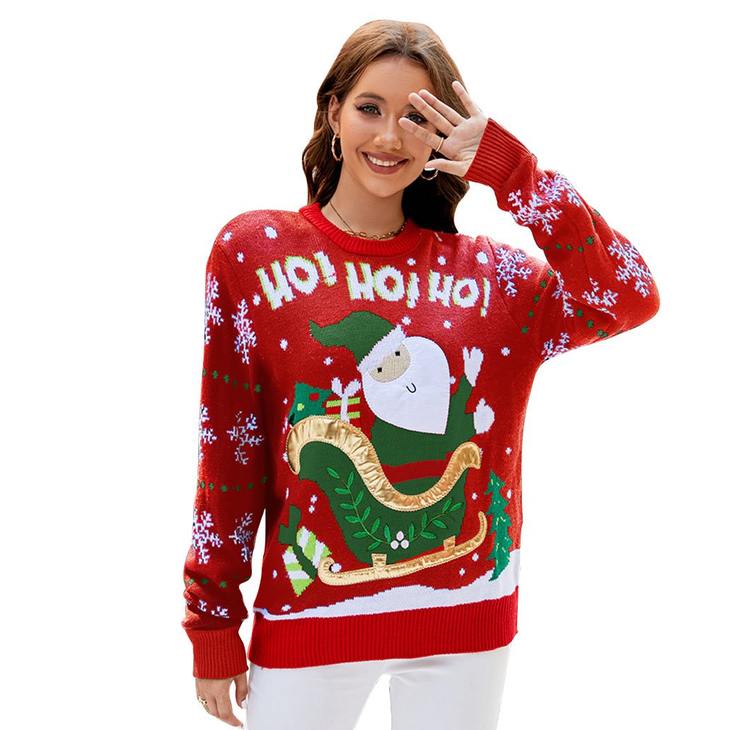 ugly women christmas Santa Claus Sweater Funny Embroidery 3D - ciclove