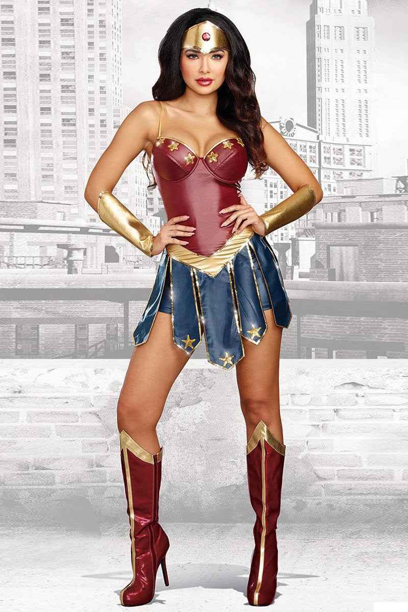 Deluxe Adults Ladies Wonder Woman Fancy Dress Halloween Superhero Costume